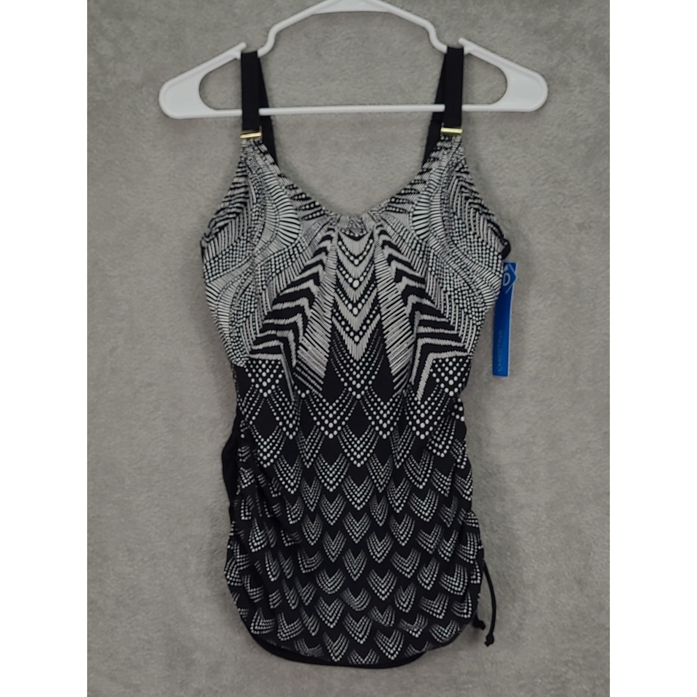 Christinia Swimwear Tankini Top Sz 8D Black White Abstract New